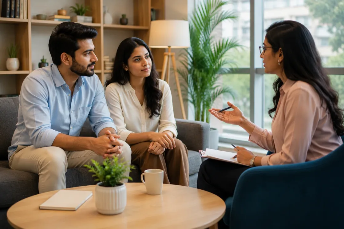 Indian couple improving communication and marriage compatibility before marriage