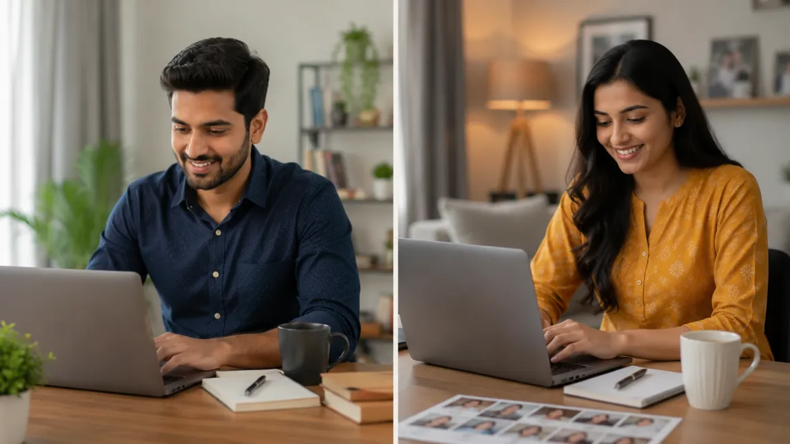 Young Indian users creating an attractive matrimonial profile on an online matrimonial platform