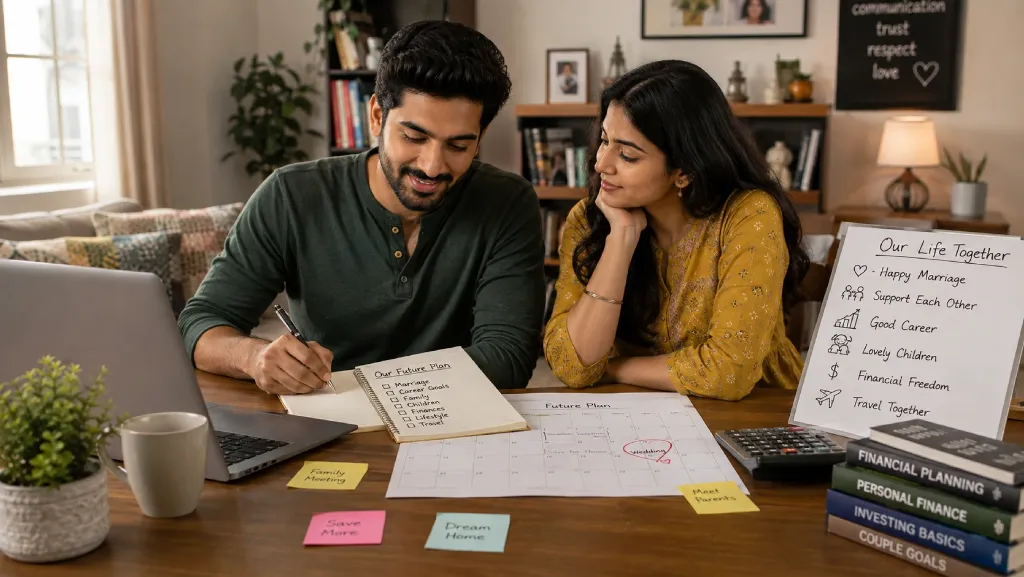 Indian couple discussing marriage expectations and future plans.