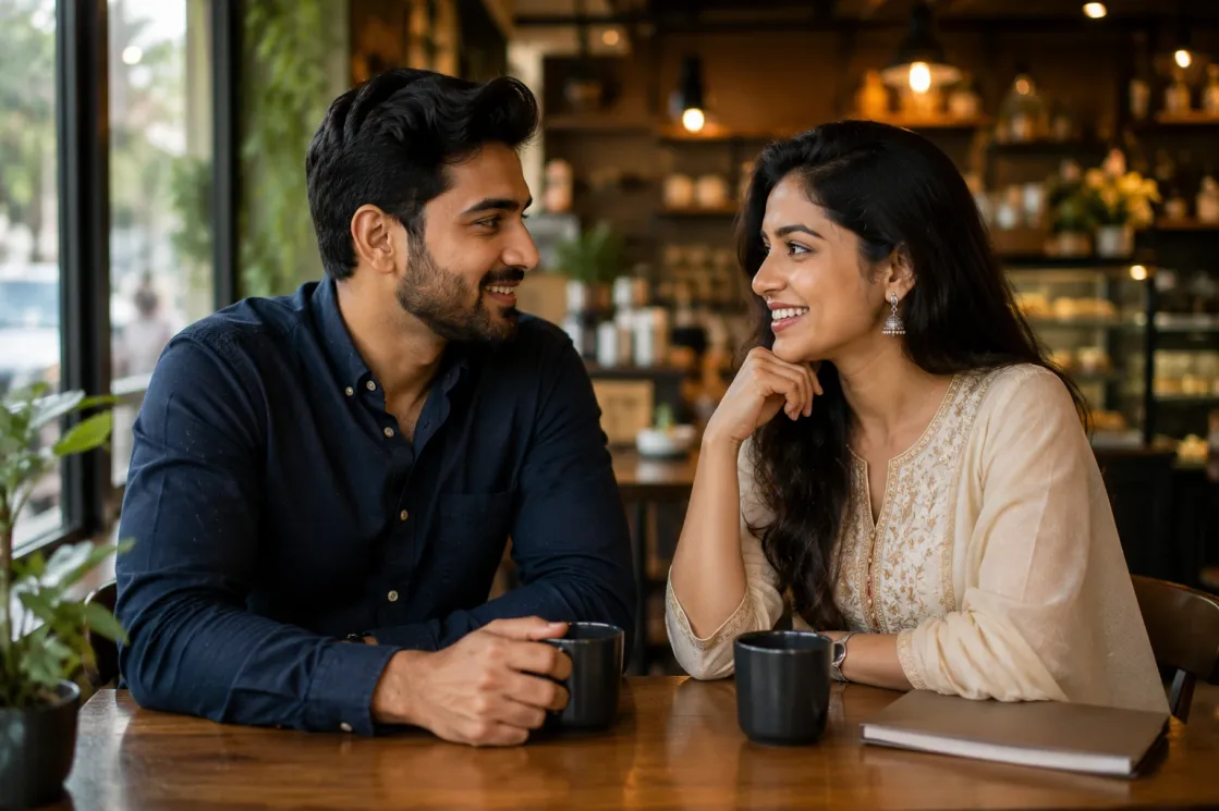 Indian couple improving relationship communication before marriage