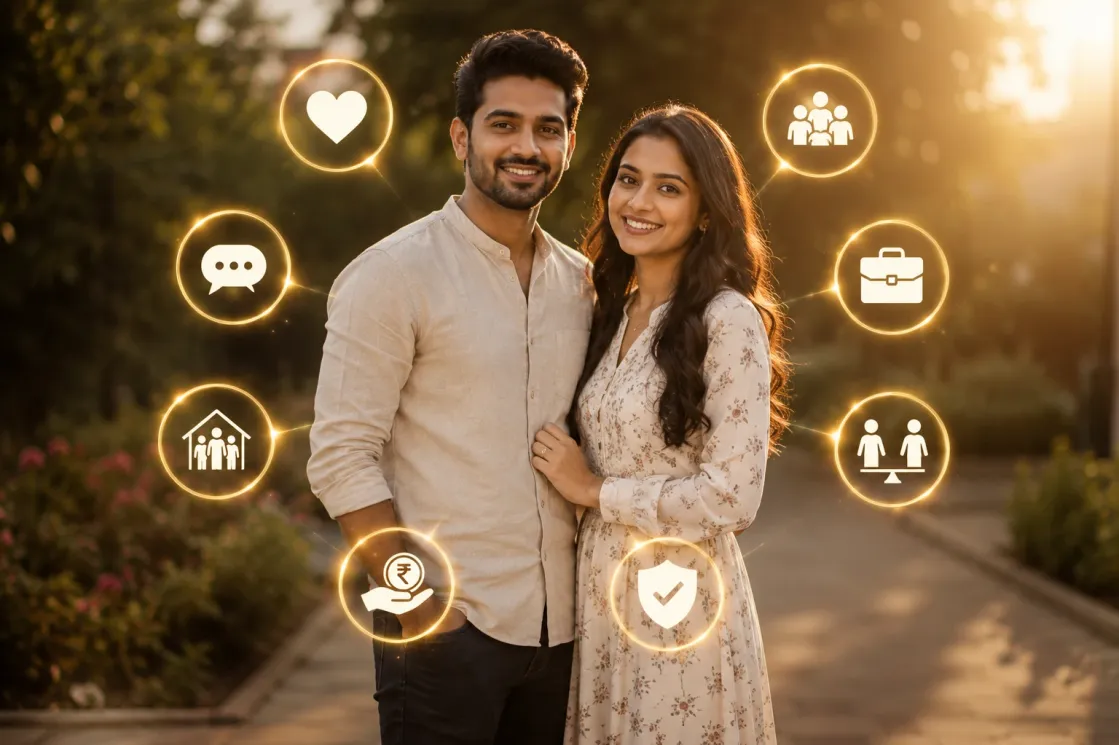 Indian couple representing the seven types of marriage compatibility before marriage