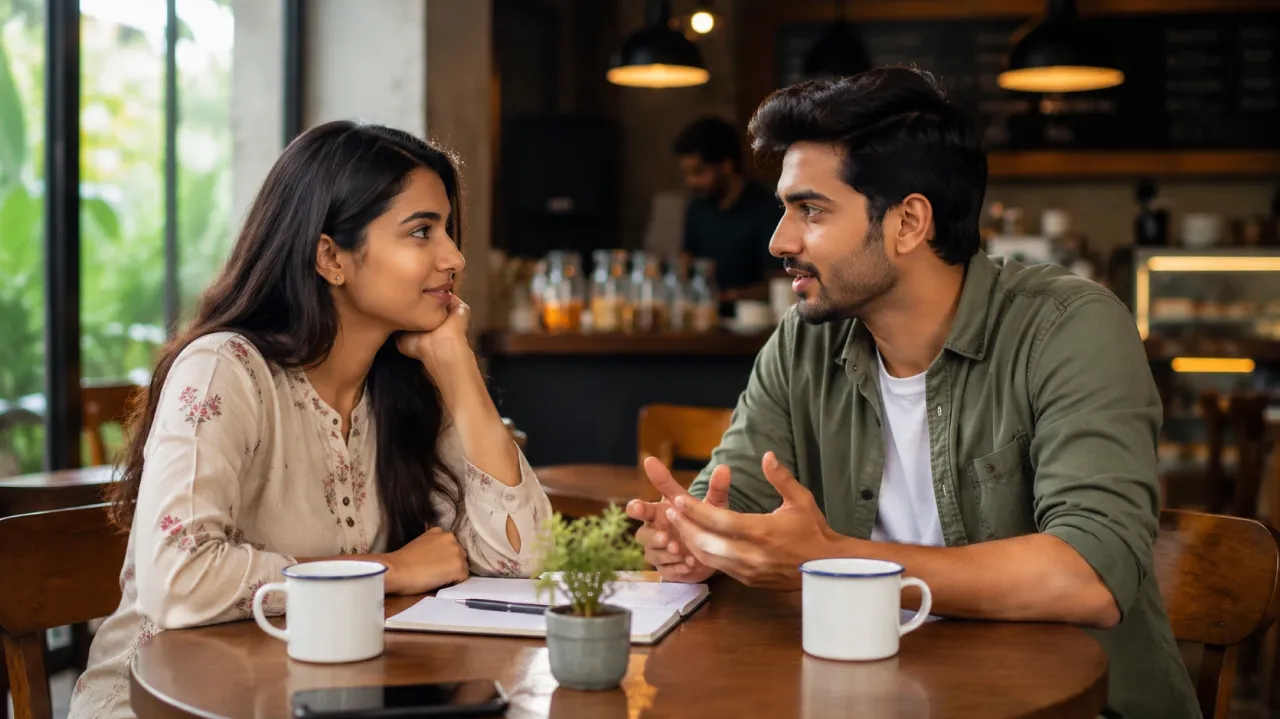 Indian couple discussing marriage intentions and future plans